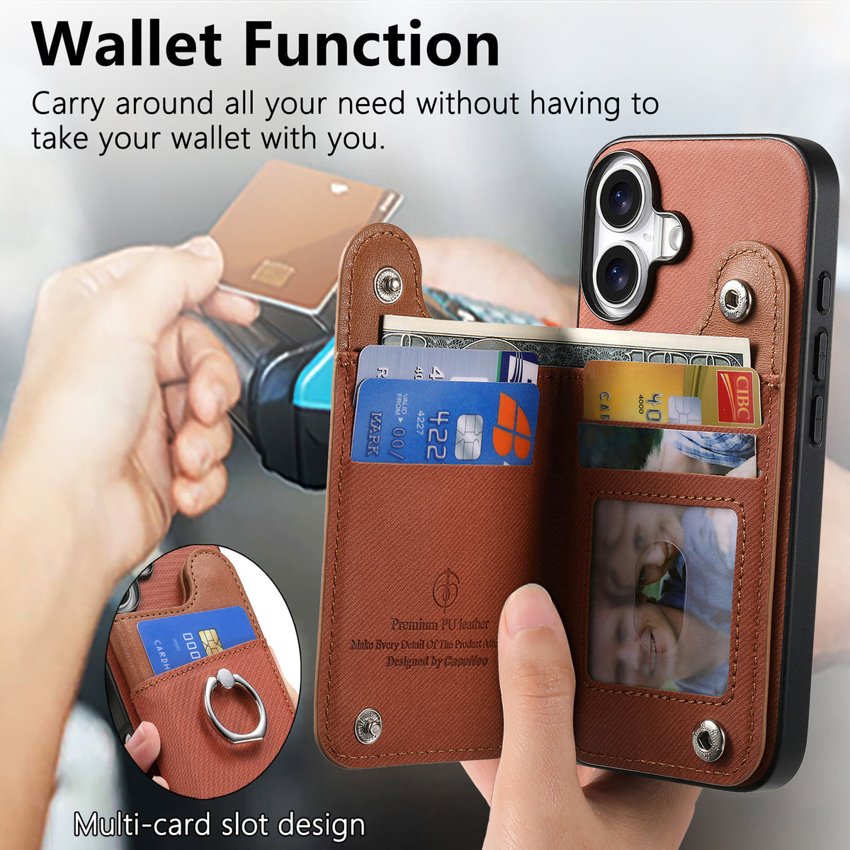 iPhone Wallet Case with Ring Holder | Fits iPhone 16, 17 & 18 Pro Max