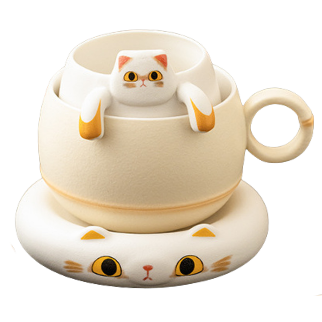 Ceramic mug with a cat design on a white background