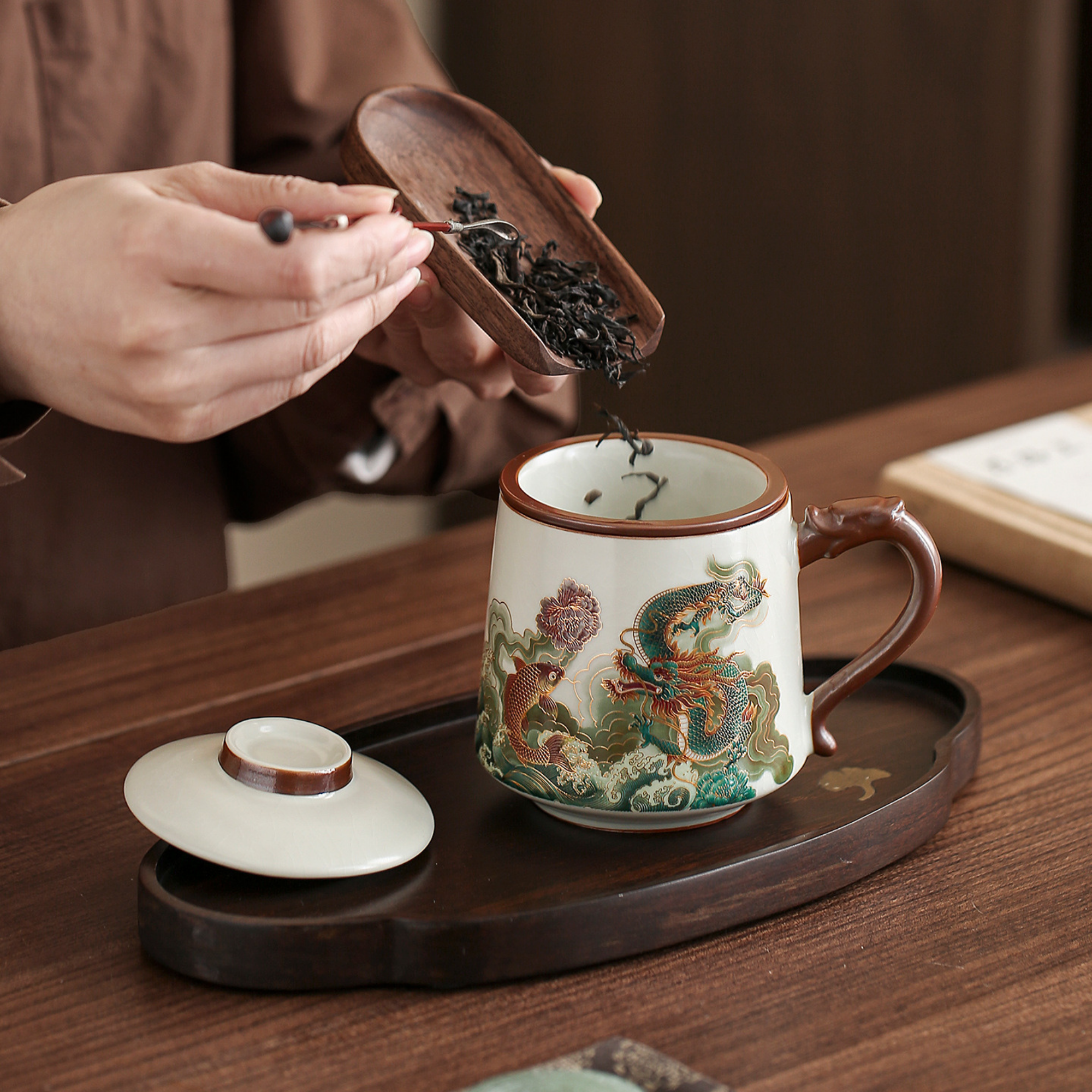 Handcrafted Ceramic Personal Coffee & Tea Cup - Office Mug with Infuser - LEFOOR