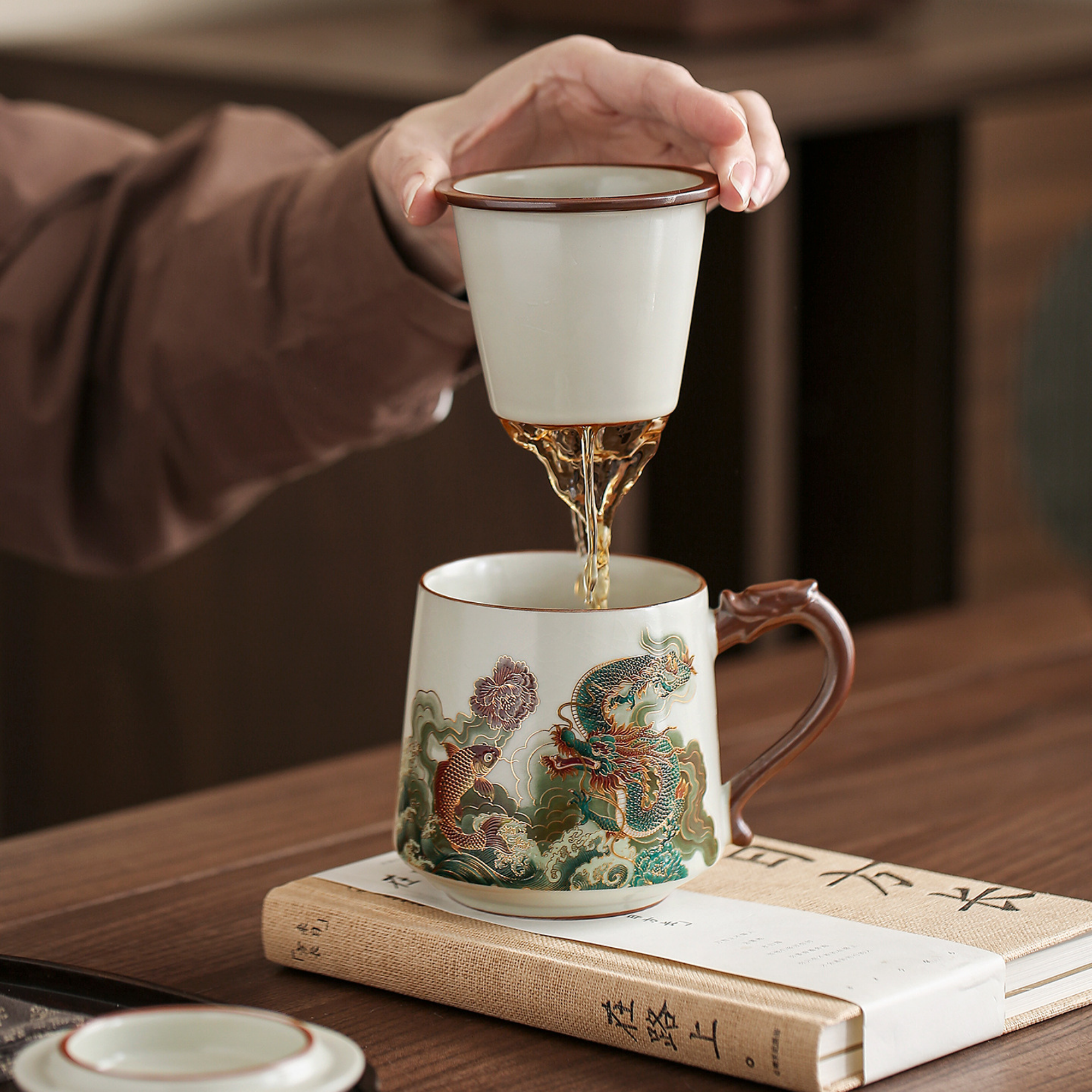 Handcrafted Ceramic Personal Coffee & Tea Cup - Office Mug with Infuser - LEFOOR