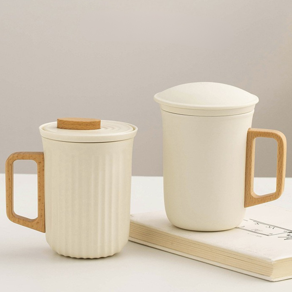 Handcrafted Ceramic Mug with Wooden Handle - LEFOOR