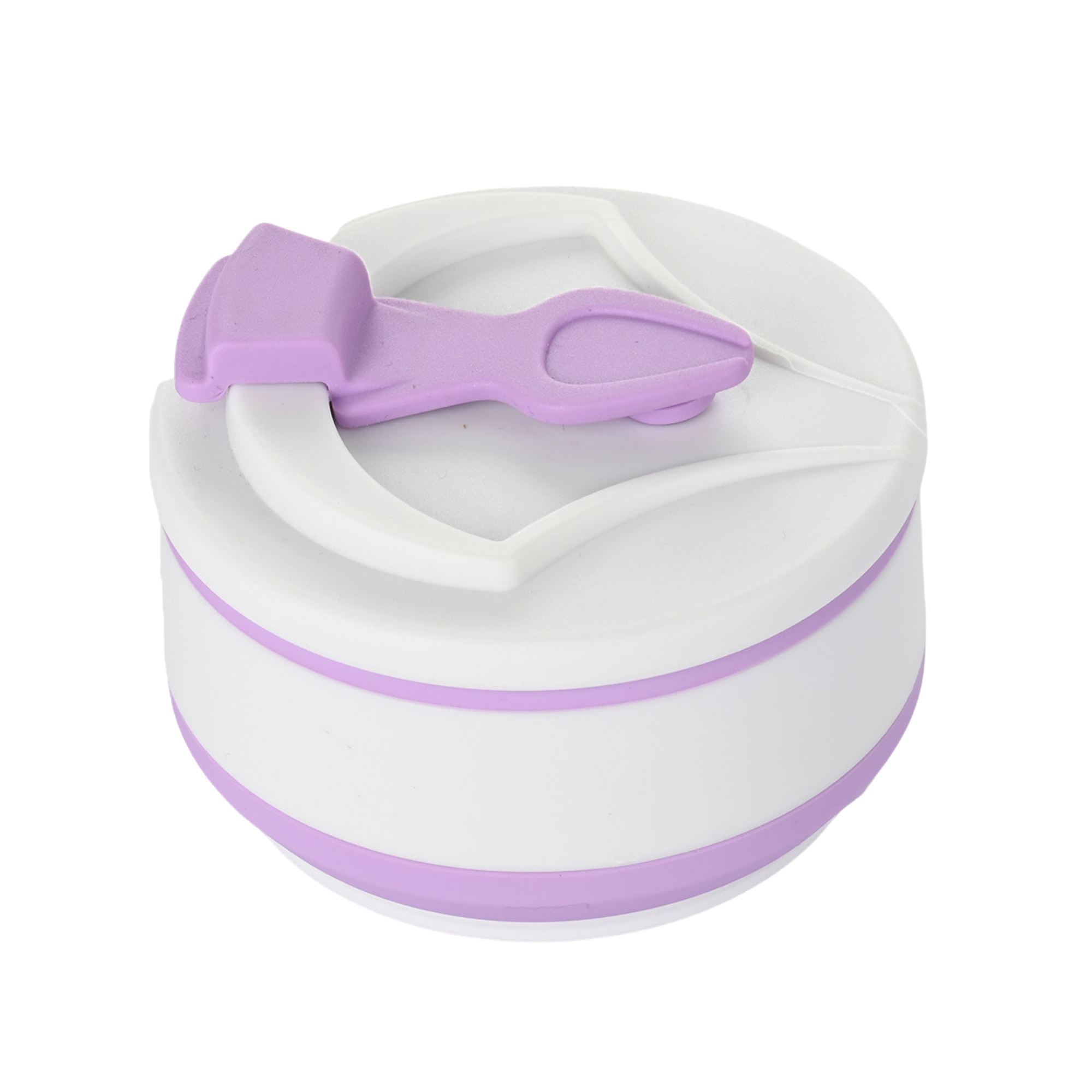 White container with purple accents on a white background