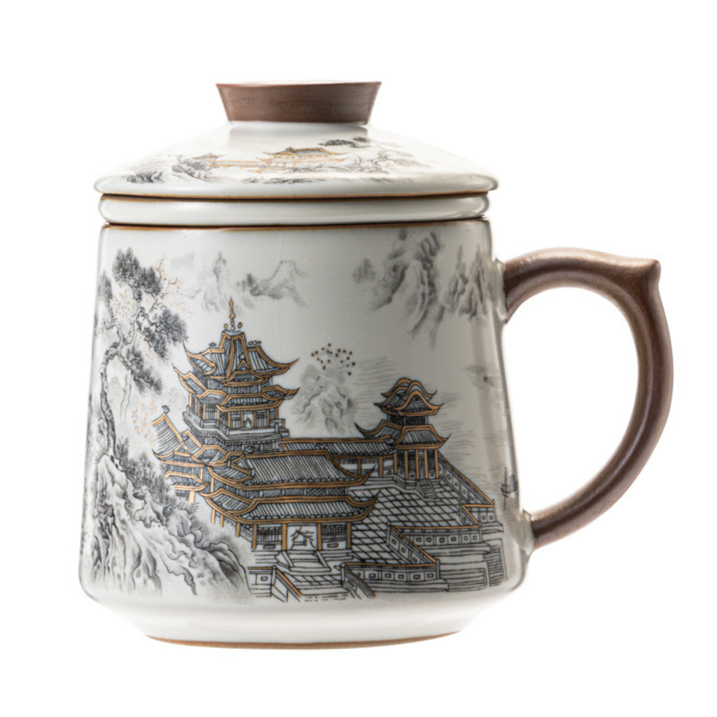 Handcrafted Ceramic Coffee & Tea Mug Cup Featuring Ancient Chinese Building Designs - LEFOOR