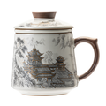 Handcrafted Ceramic Coffee & Tea Mug Cup Featuring Ancient Chinese Building Designs - LEFOOR