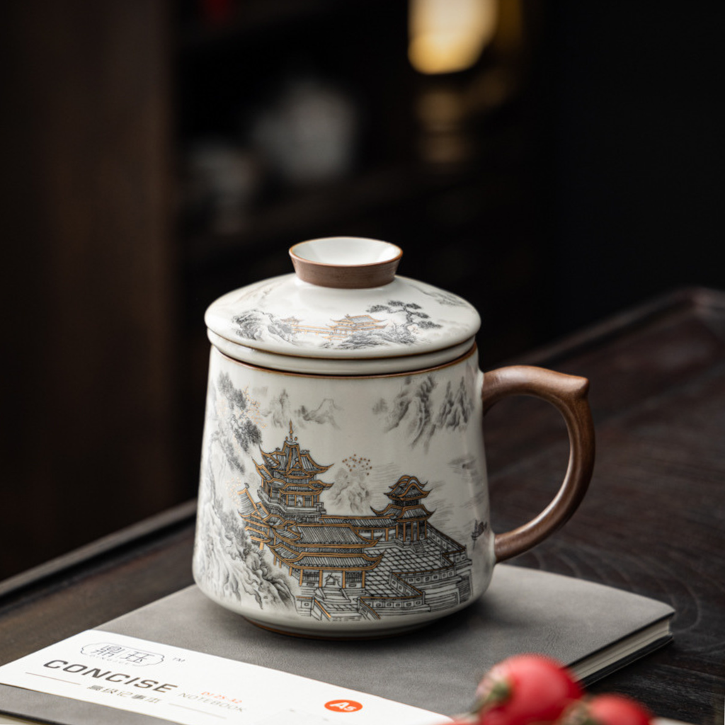 Handcrafted Ceramic Coffee & Tea Mug Cup Featuring Ancient Chinese Building Designs - LEFOOR