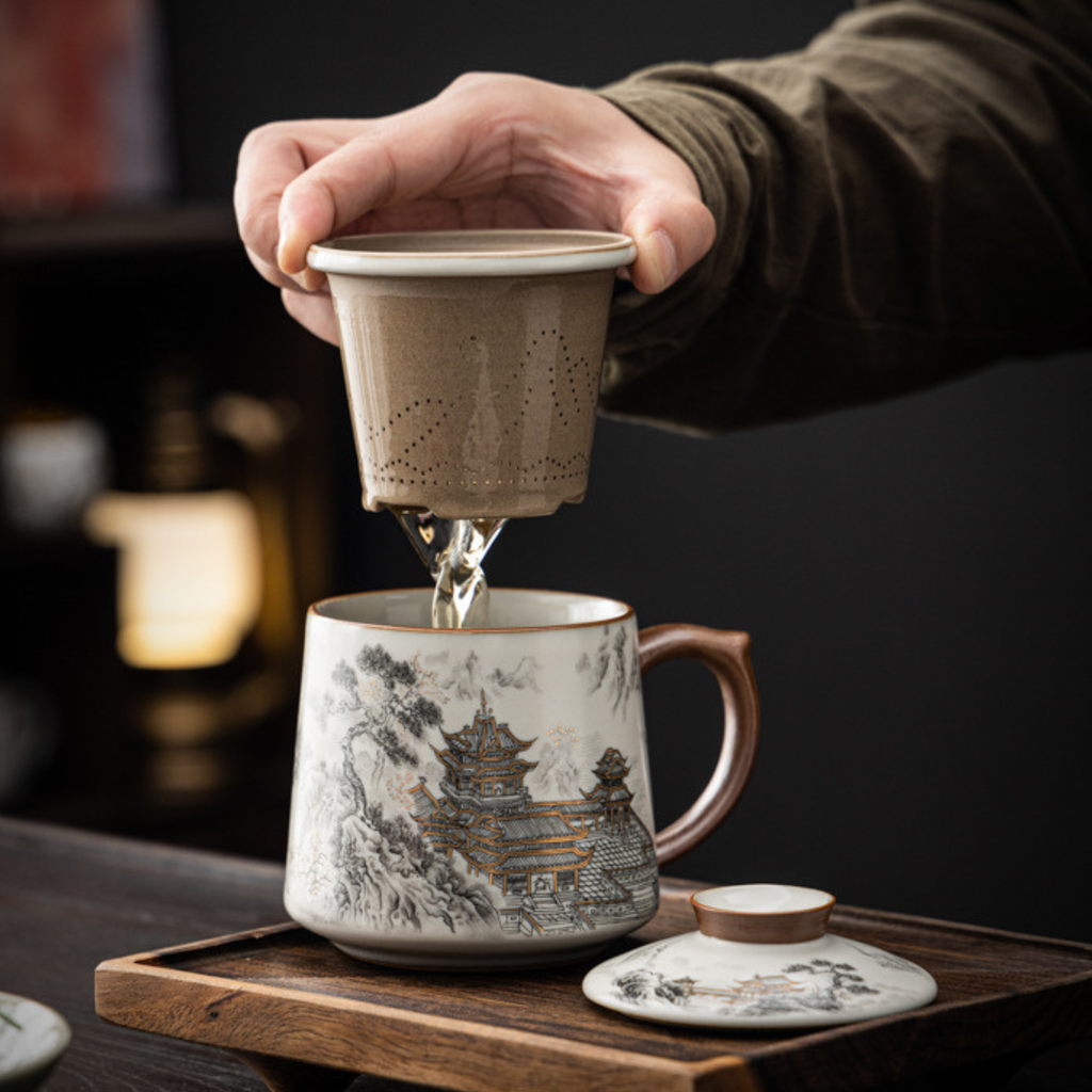 Handcrafted Ceramic Coffee & Tea Mug Cup Featuring Ancient Chinese Building Designs - LEFOOR